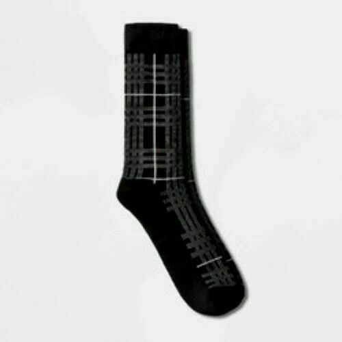 Goodfellow & Co Mens Size 6-12 Premium Dress Socks Black Gray Plaid 1 Pair