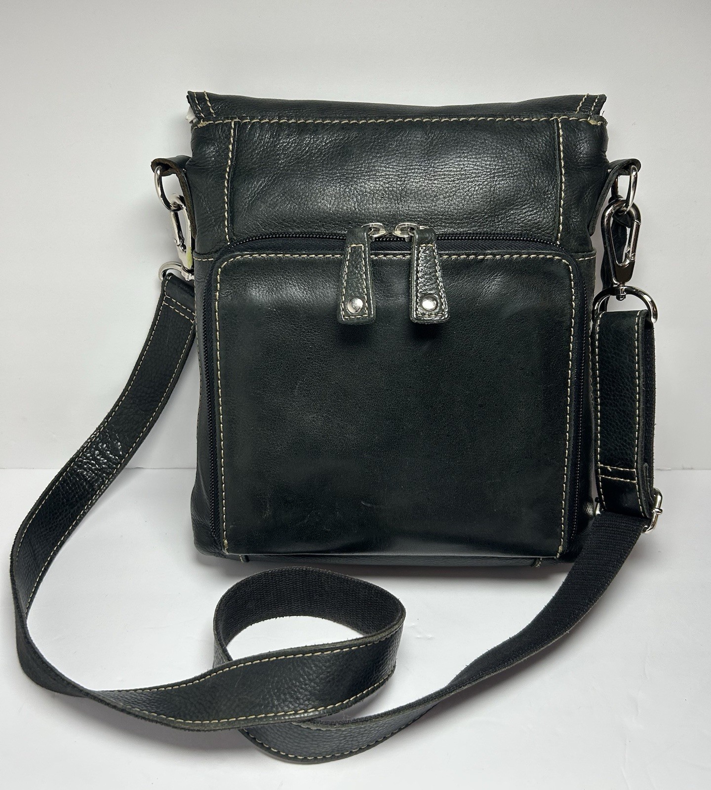 Fossil Crossbody Organizer Bag Black Leather VGUC Messenger Card slots