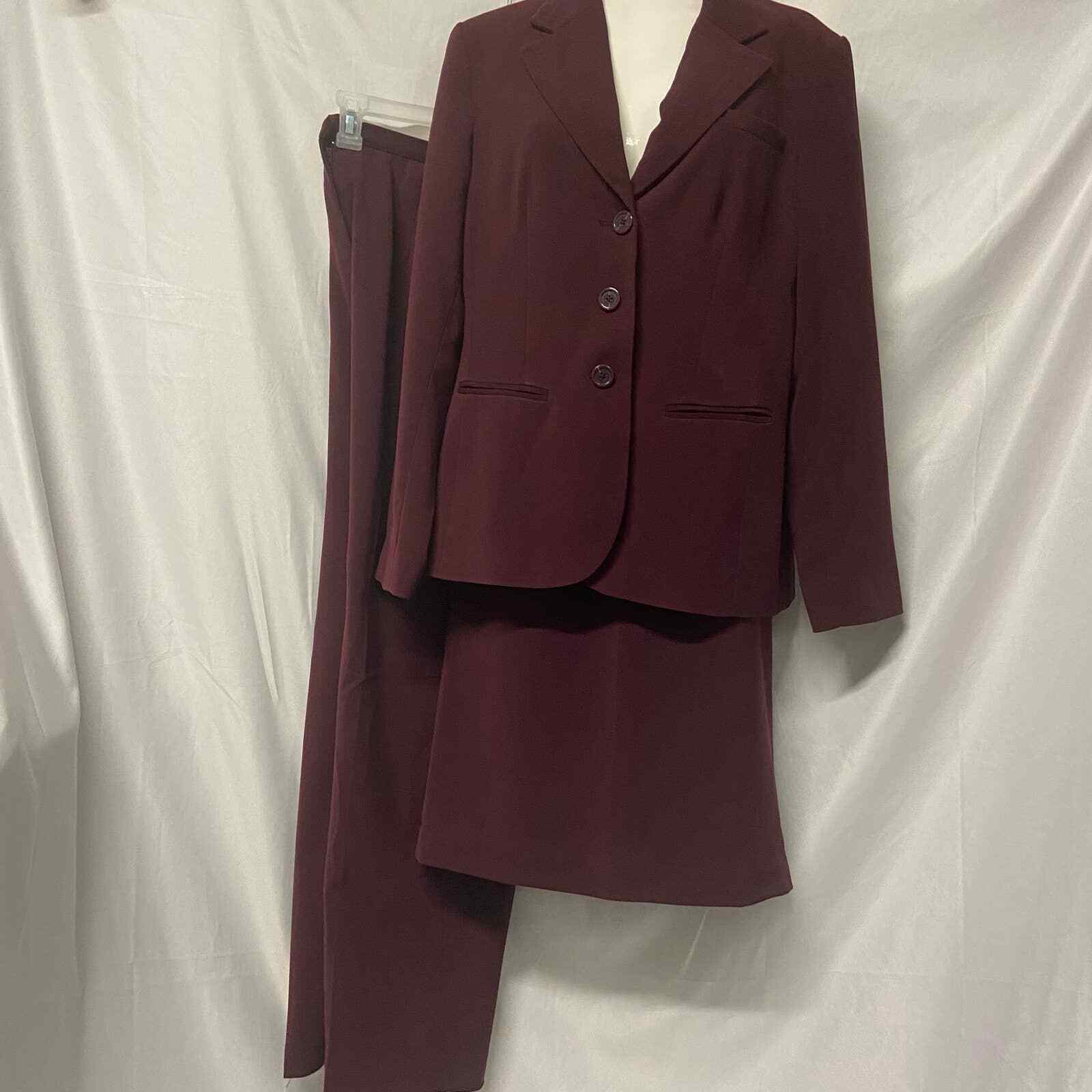 East 5th 3 Piece Suit Jacket Slacks Skirt Size 8 Plum Lined Nanotex Fabric