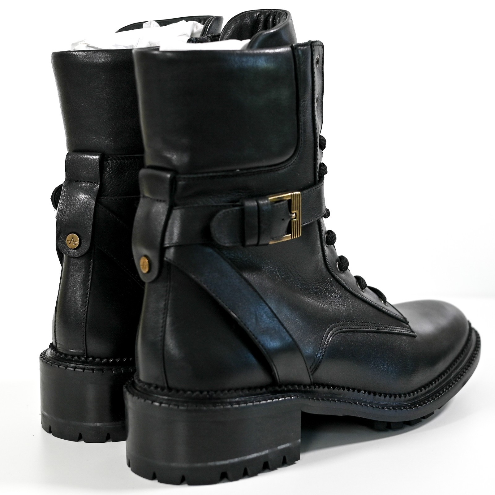 Aquatalia Octavia Calf Combat Boots Leather Shoes Black – Women’s Size 10 M