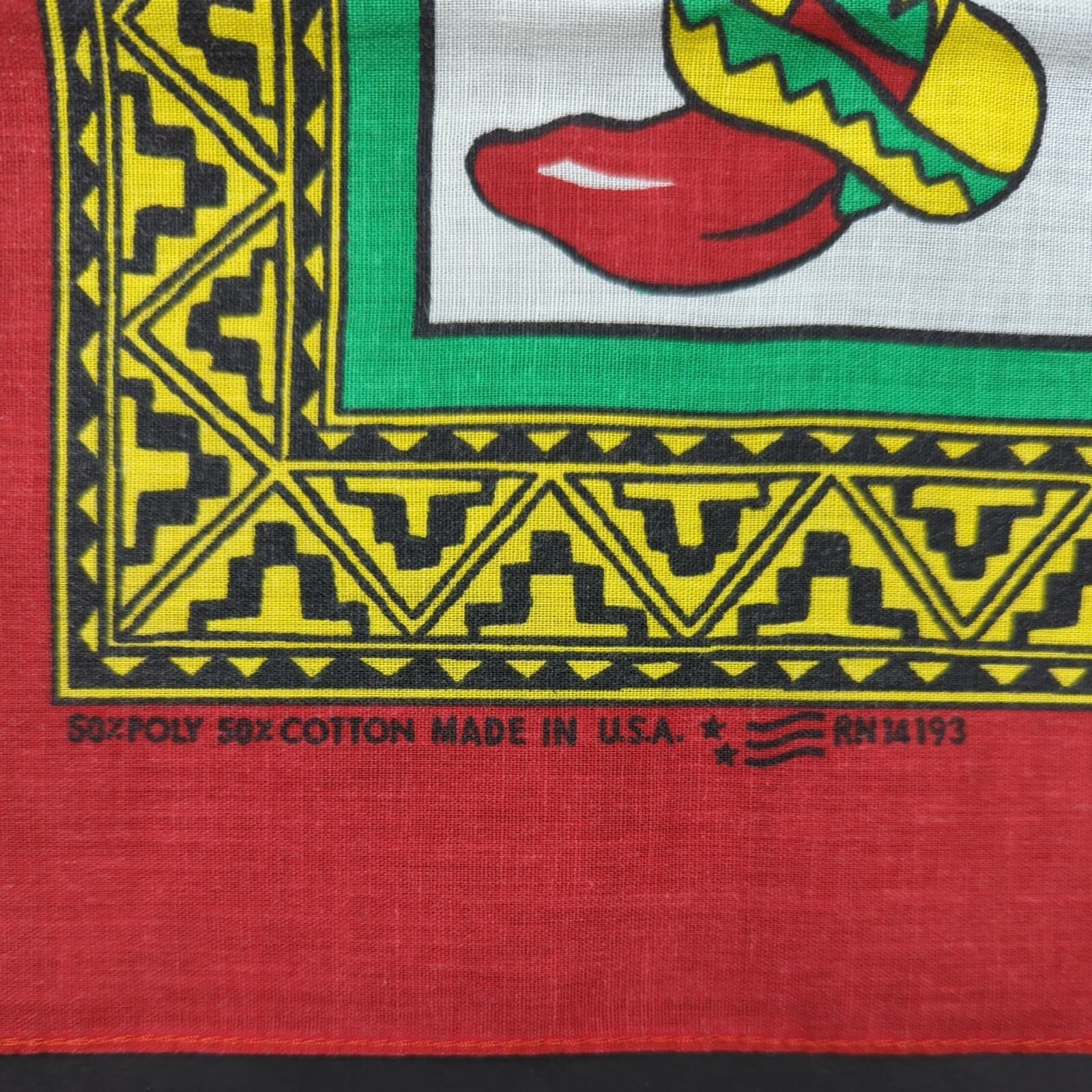 Vintage Chili Pepper Bandana Polycotton USA Biker 21×22 Red Sombrero Hot Aztec