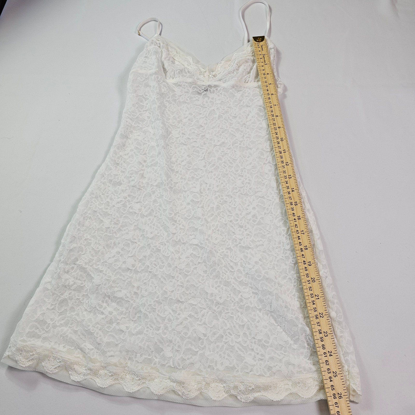 Victoria’s Secret Slip Dress Medium White Lace Sheer Mesh Chemise STAIN