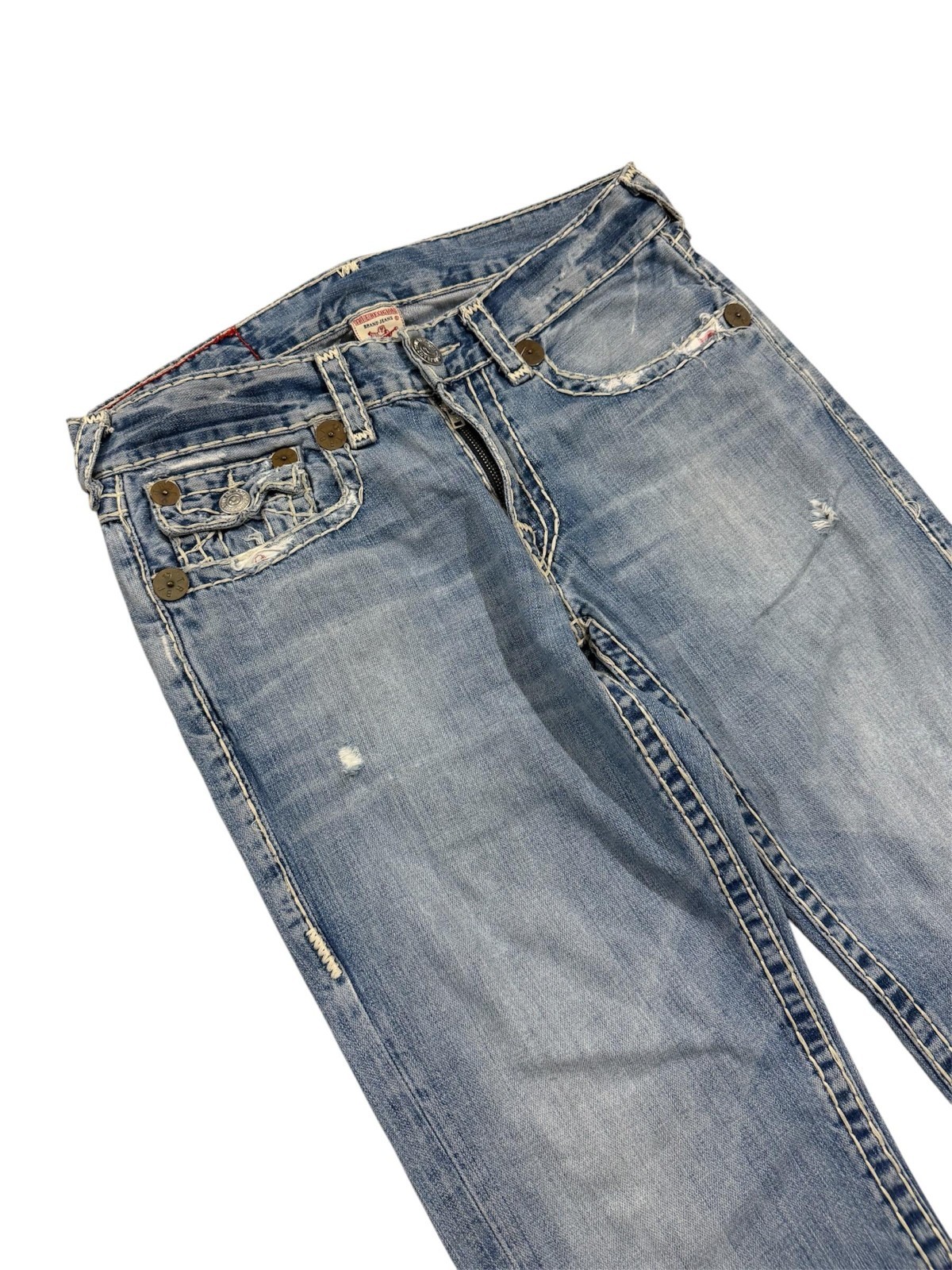 True Religion Billy Super T Jeans Light Wash Distressed Bootcut Y2K Denim 33