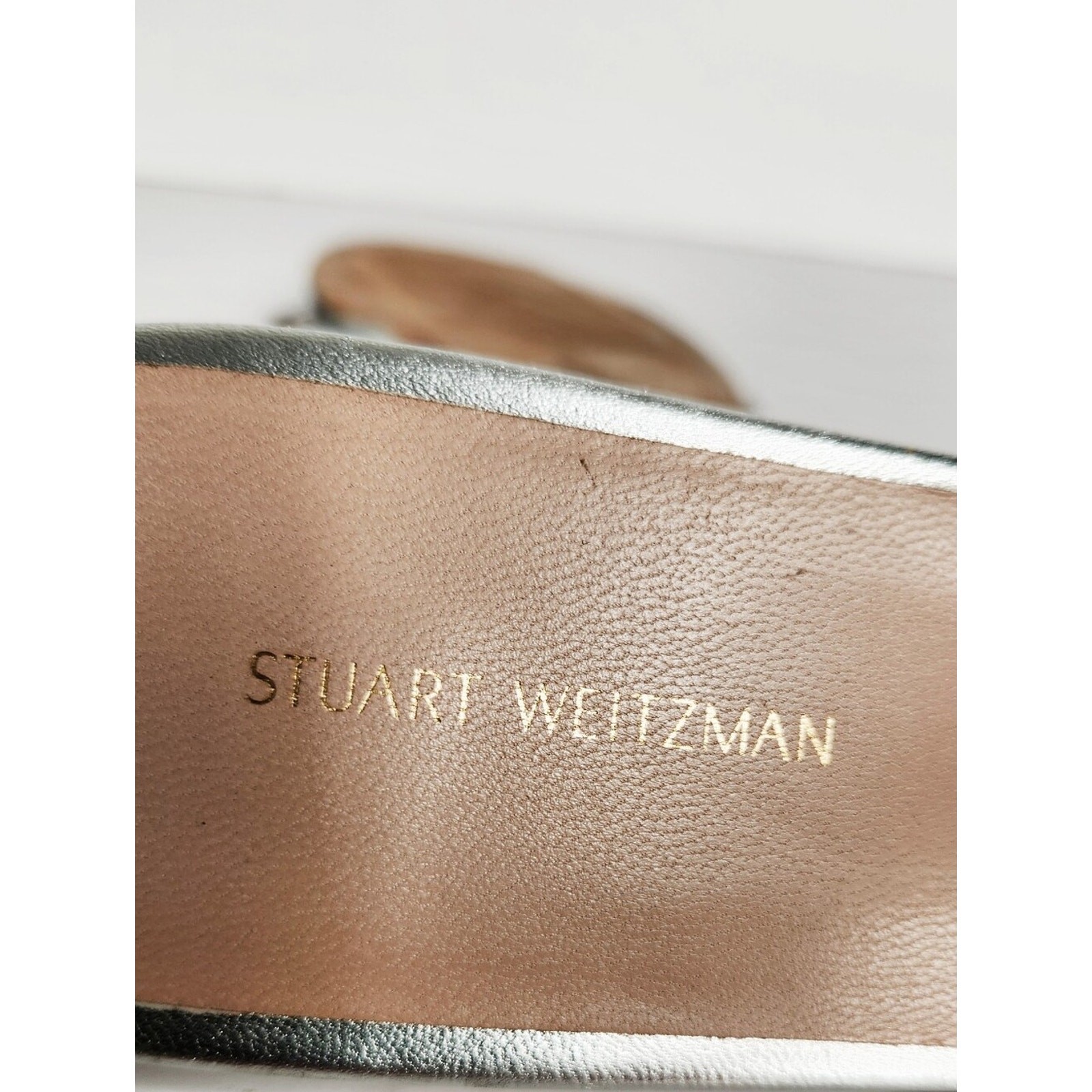 Stuart Weitzman Lunaria PYB Metallic Silver Nappa Leather Sandals Women Size 8.5