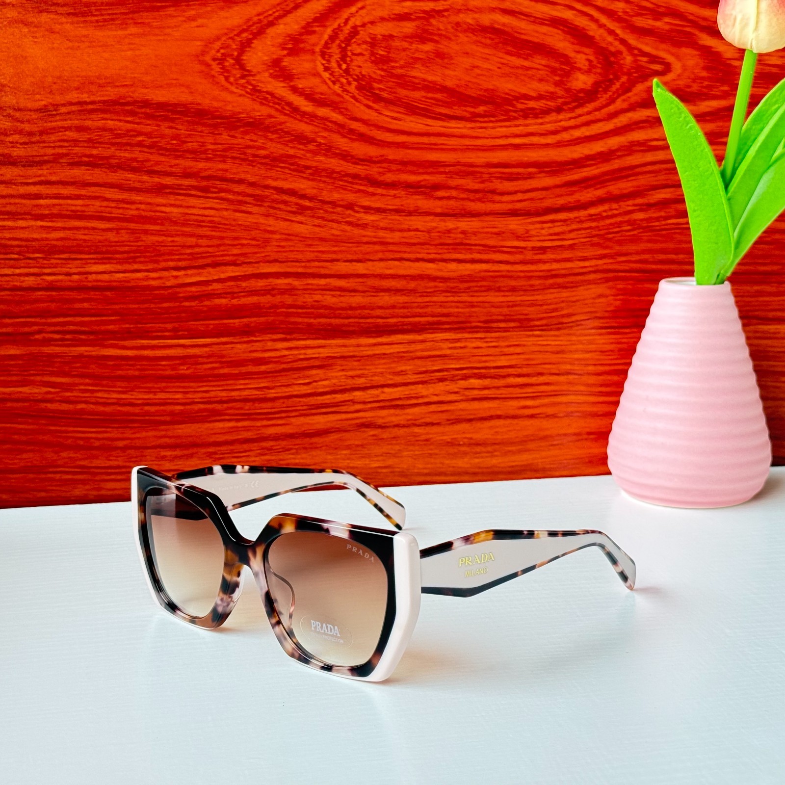 Prada SPR15W Tortoiseshell Pink Oversized Square 54-19-140 Sunglasses