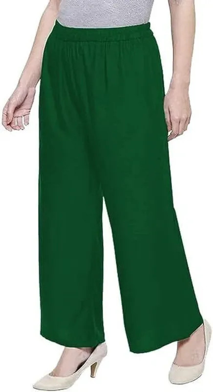 Ladies Palazzo Wide Leg Flared Elasticated Stretch Plain Trousers Womens Wide UK