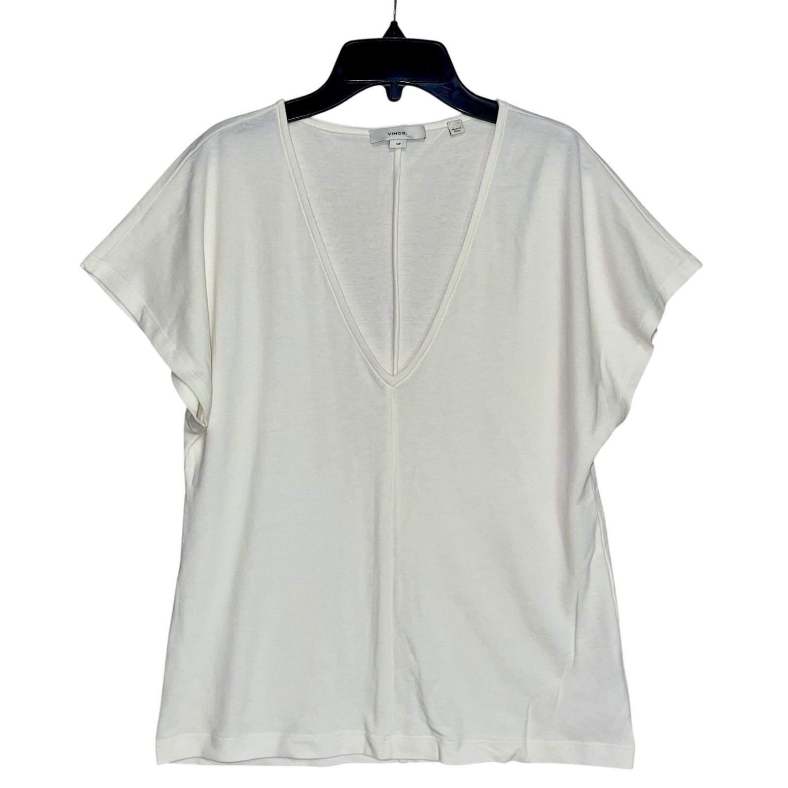 Vince. Dolman Flutter Sleeve T-Shirt S V-Neck Cotton Bone Minimalist Top