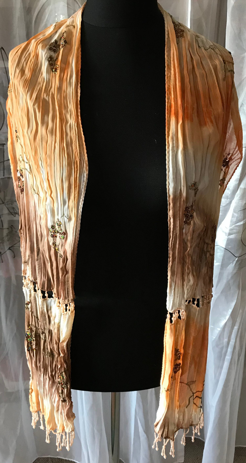 Timeless Top Scarf Approx. 11×66 7/8in Aprikot-Braun Gradient Embroidered Beads