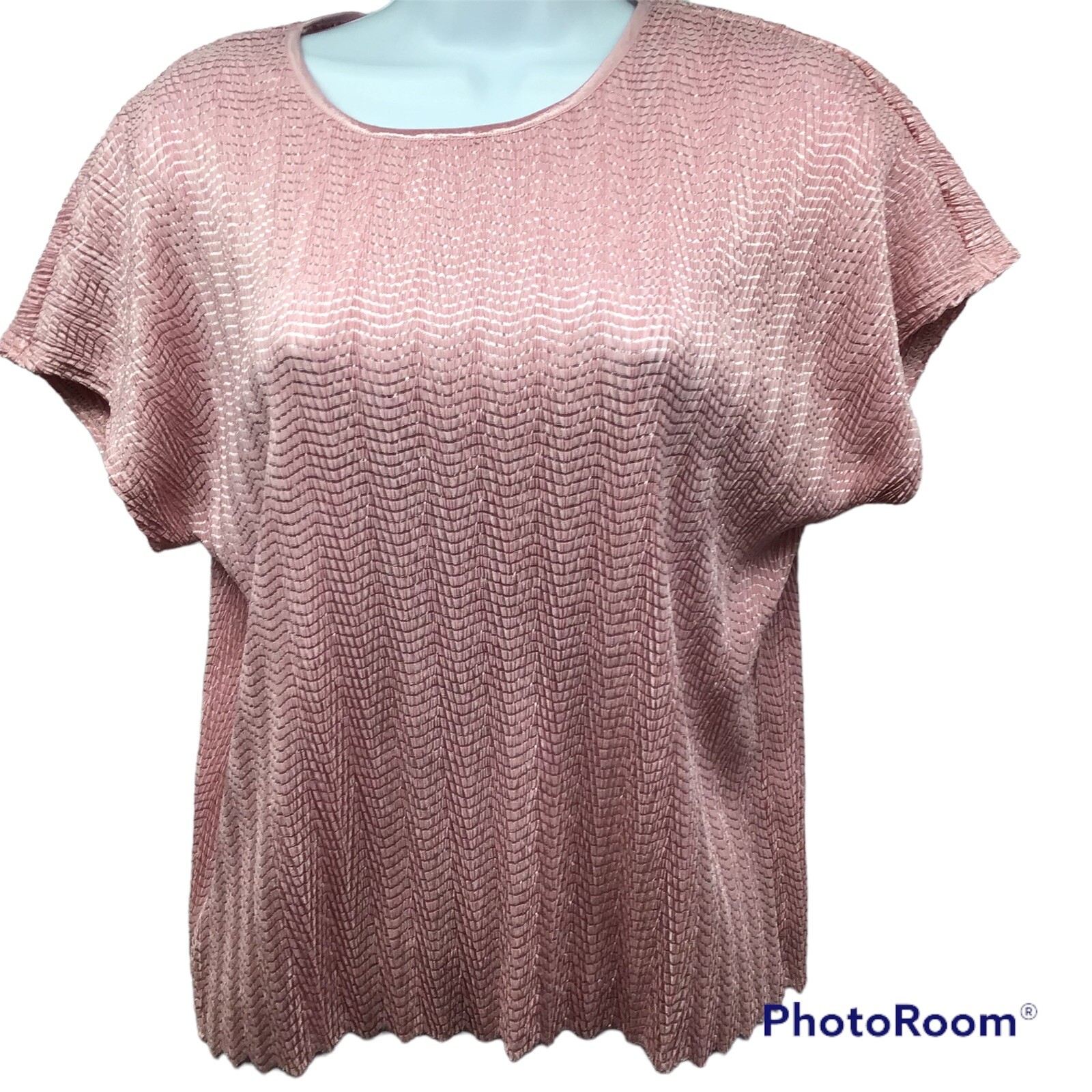 Lana Lee Blouse Womens Large Petite Pullover Stretch Short Cap Sleeve Shirt Pink