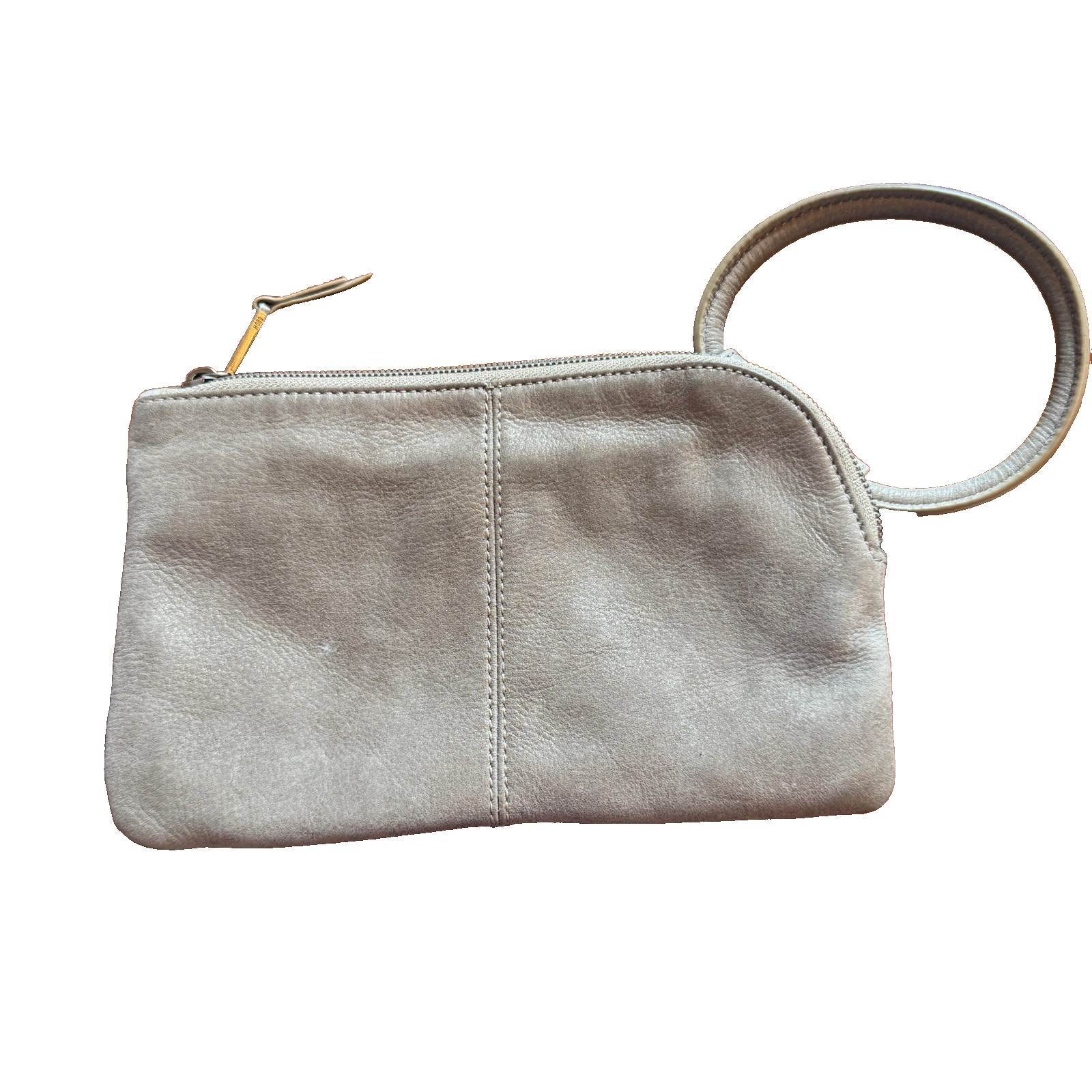 Hobo International Sable Gray Leather Wristlet Clutch Circular Handle Zip Wallet