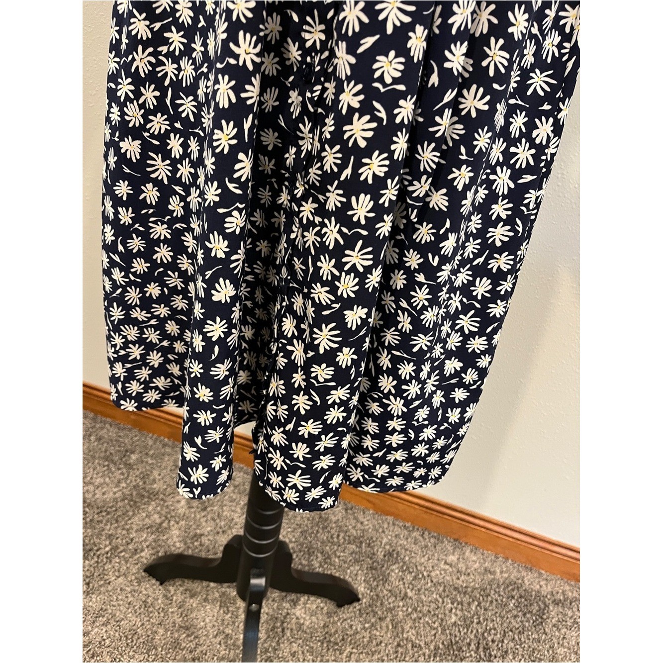 Navy and White Floral button down dress with belt