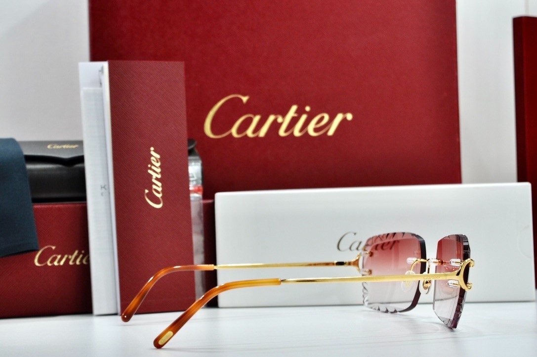 Cartier rimless sunglasses piccadilly glasses Diamond Cut decor BIG C gold Frame
