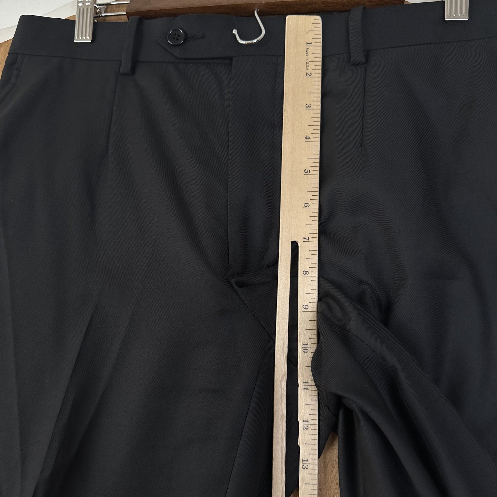 Bespoke Suit Mens 40R Black Solid 2 Button Guabello 130s Fabric Wool Pants 34×29