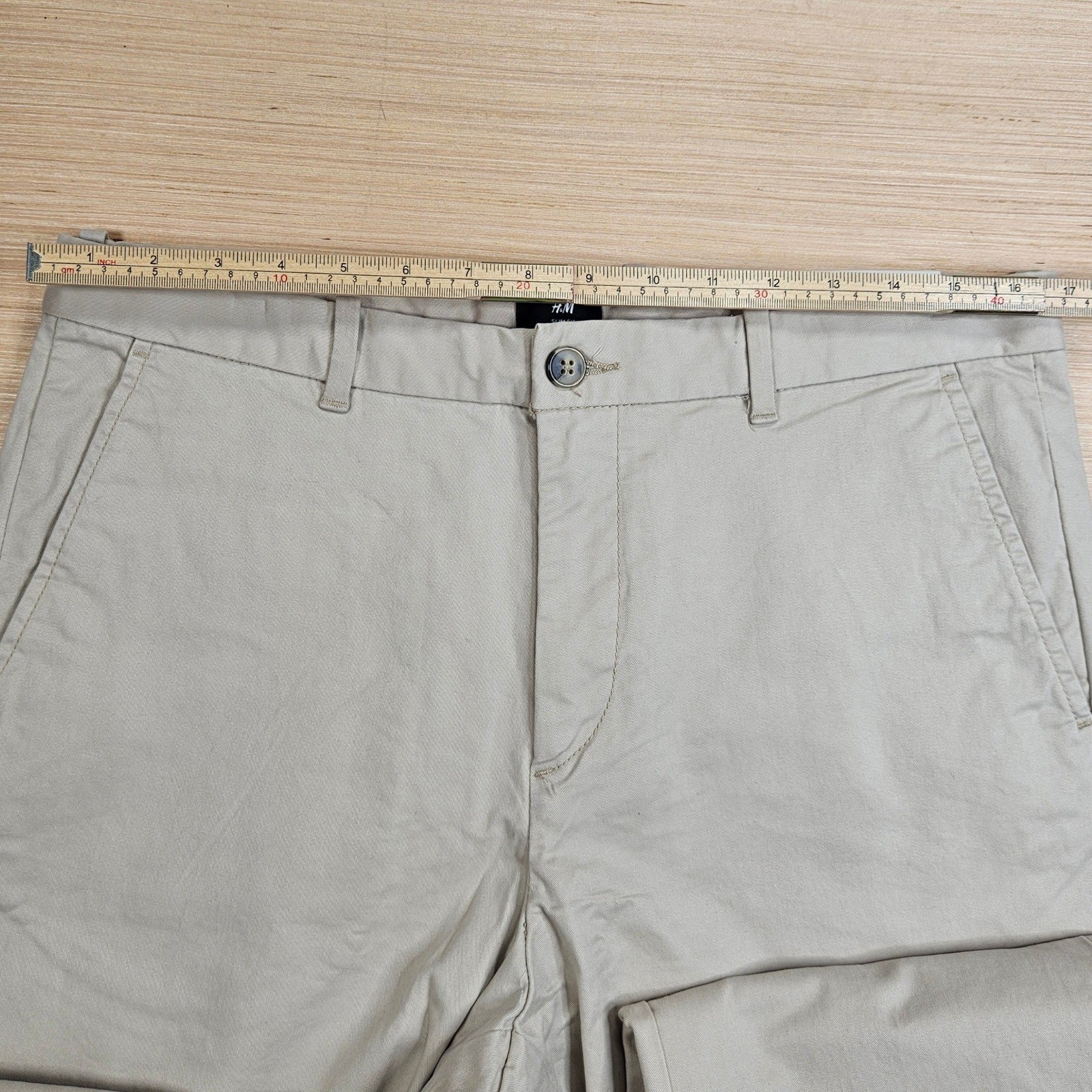 H&M Slim Fit Chino Pants Mens 32×31 Beige Trousers Office Minimalist NEW