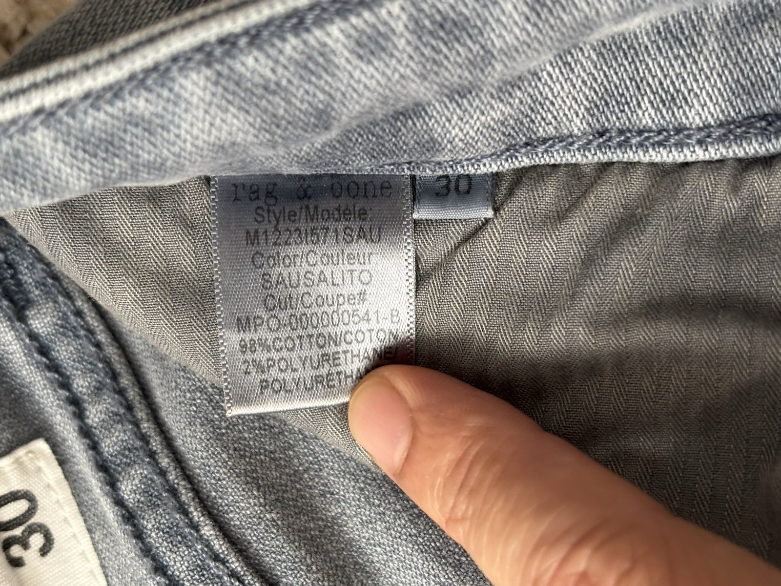 rag & bone Jeans Mens Size 30×30 Gray Blue Fit 2 Slim Button Fly Stone Wash