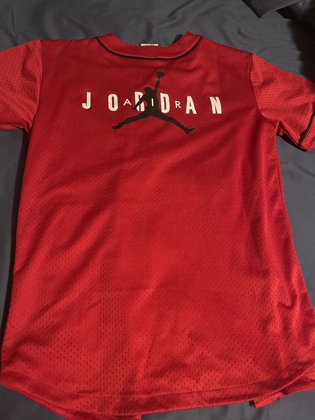 Youth Boys Red and Black Mesh Button Up Jordan Shirt Size M 10-12