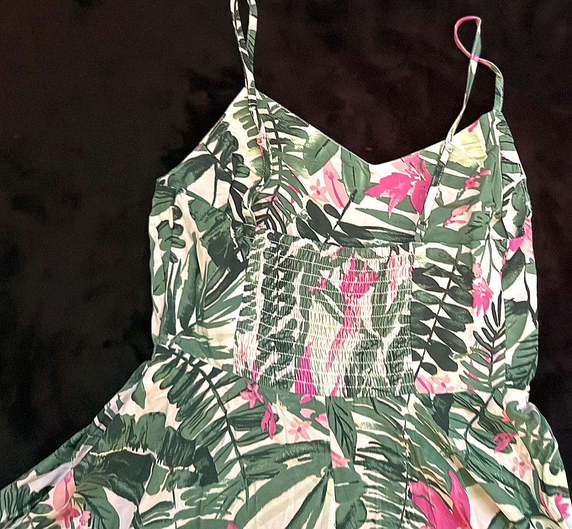 tropical floral spaghette strap fit and flare sundress