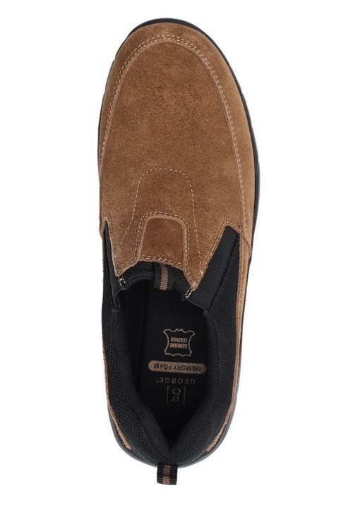 George Rugged Moc Brown Suede Slip On Shoes Men’s 8 Memory Foam Genuine Leather