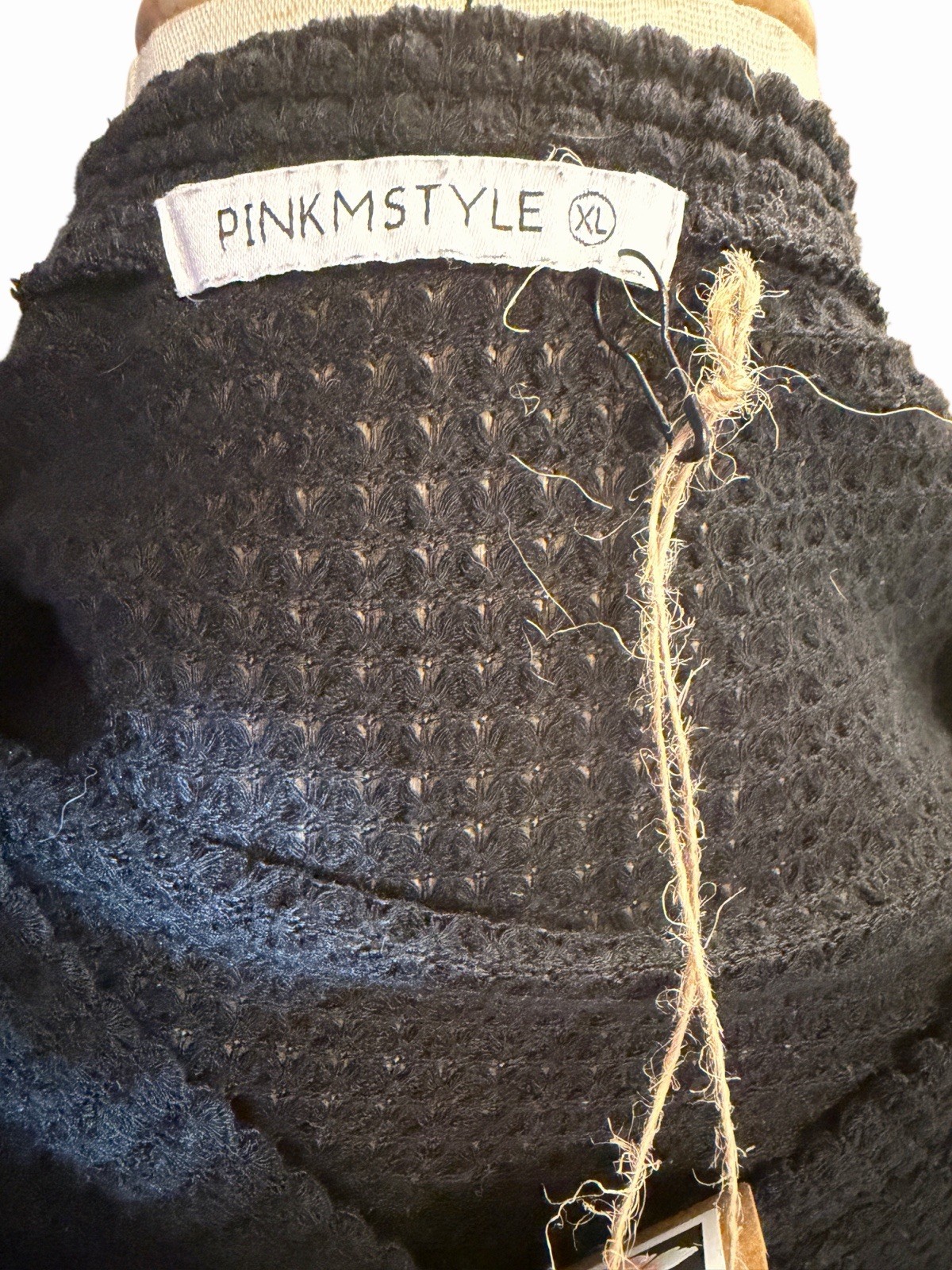 PINKMSTYLE Women’s XL Black Cotton Sweater Open Knit Long-Sleeve Hippie Boho