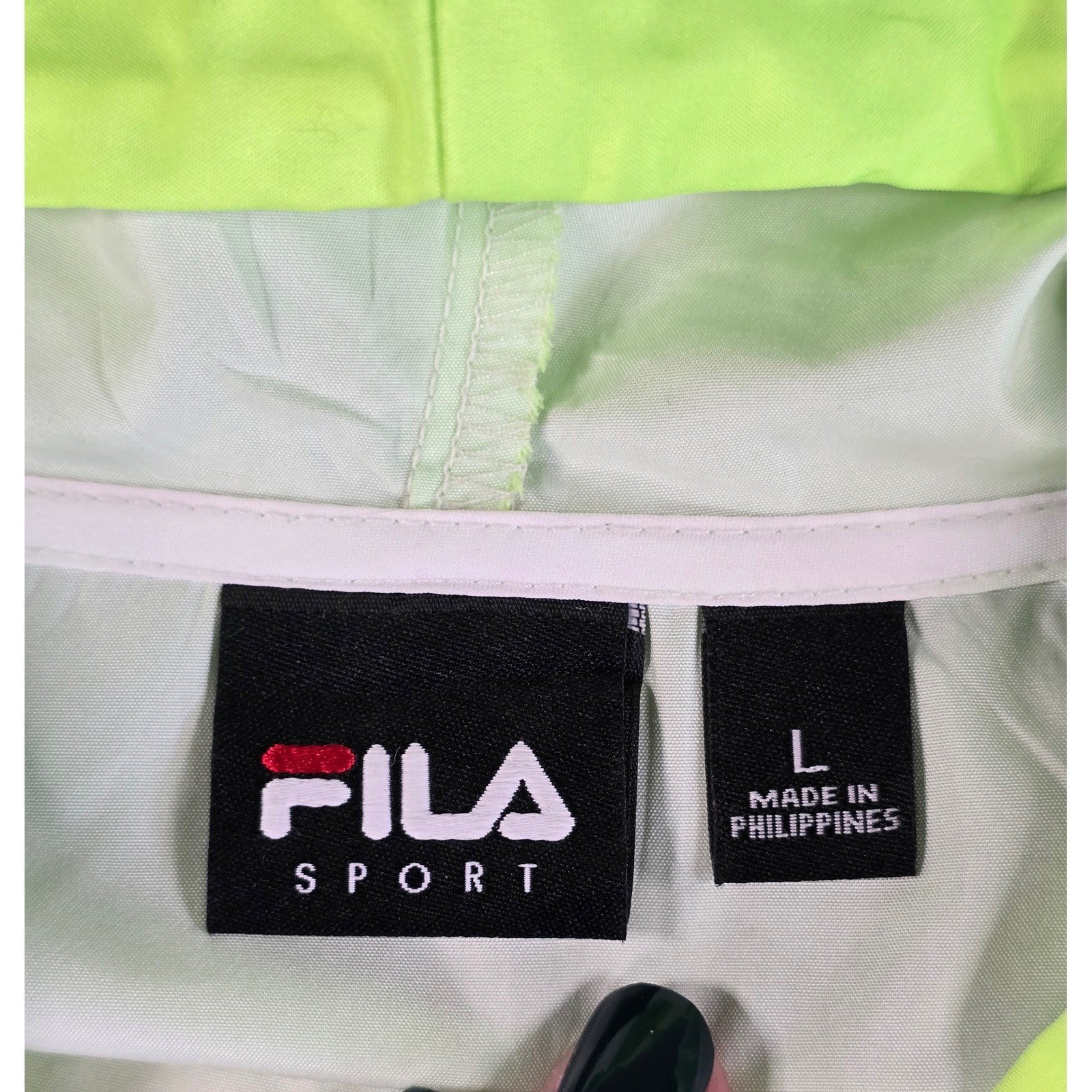 Fila Sport Womens Windbreaker Hooded Jacket Neon Green Blue Ombre Large L