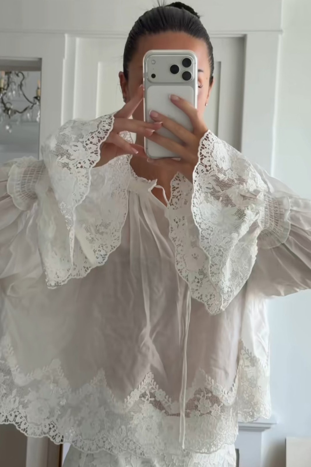 BNWT H&M Lyocell Blend Lace-Trimmed Blouse 1342435001 White Sizes XS, S, M, L