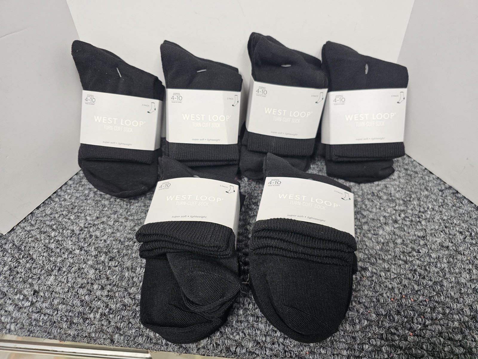 6X West Loop 3pk TURN-CUFF Socks – Shoe Size 4-10 soft/lightweight 18 PAIR TOTAL