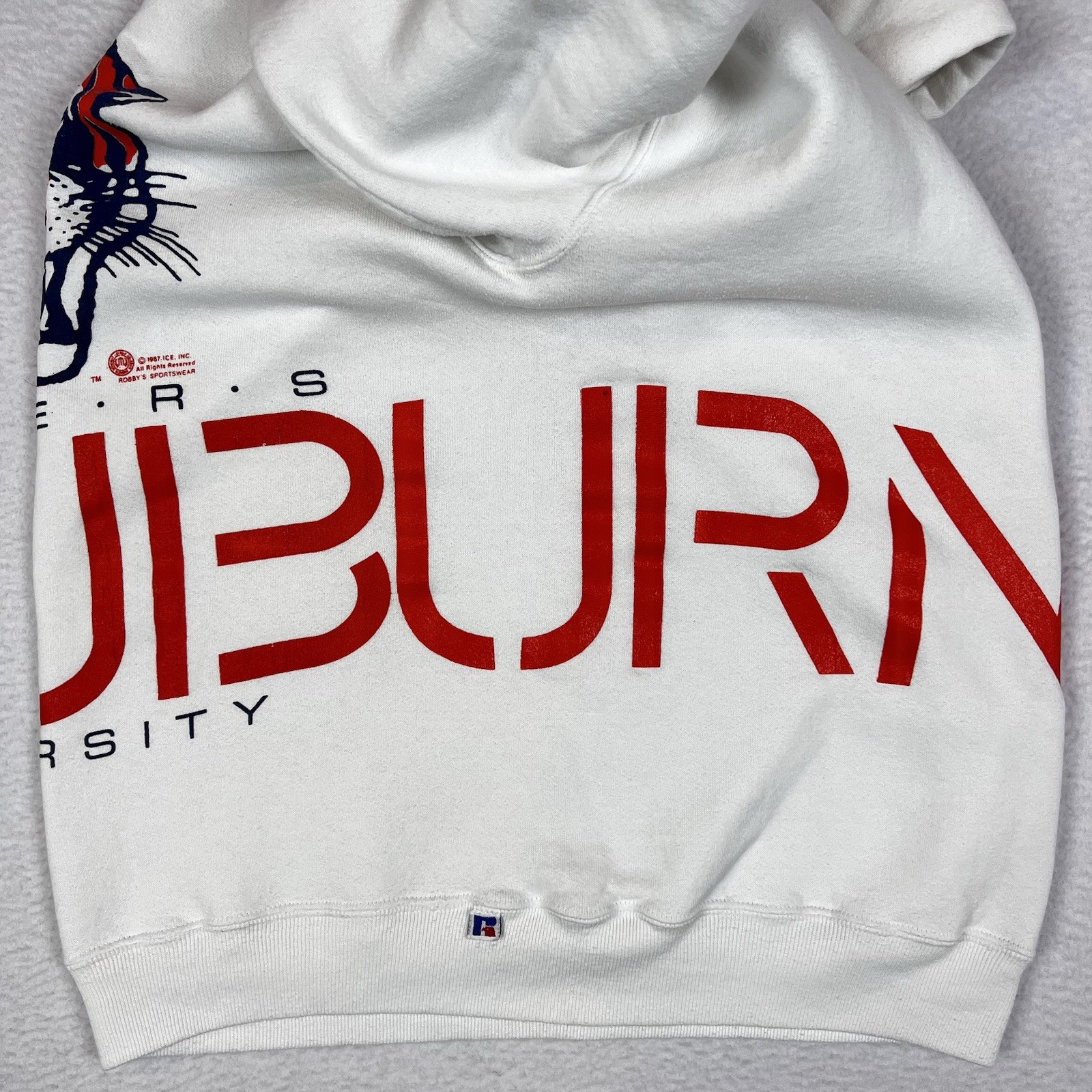 Vintage 80s Auburn Tigers Russell Wrap Around 2-Sided Sweatshirt Sz Medium USA