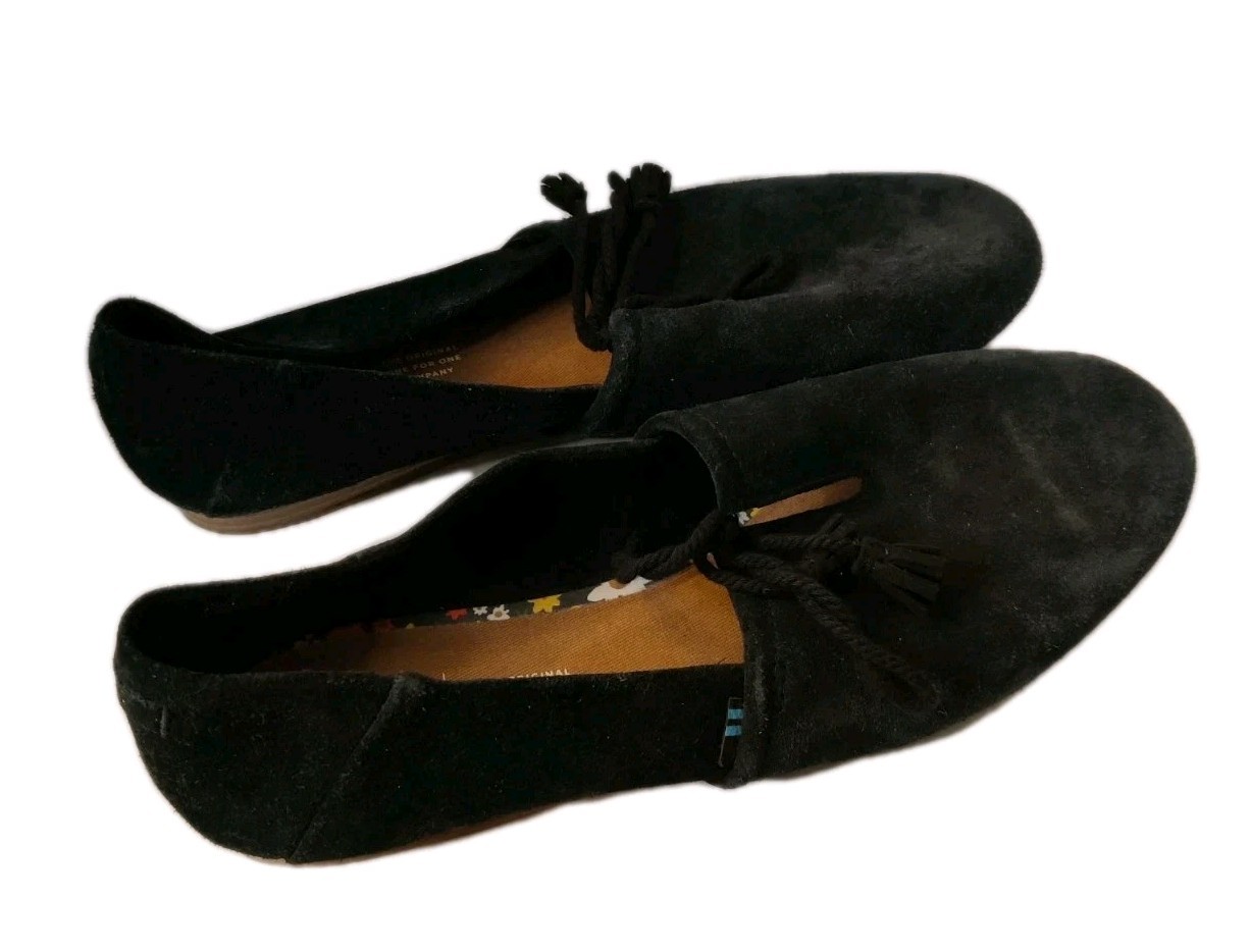 Toms Kelli Slip on Tassel Suede Flats Women Black