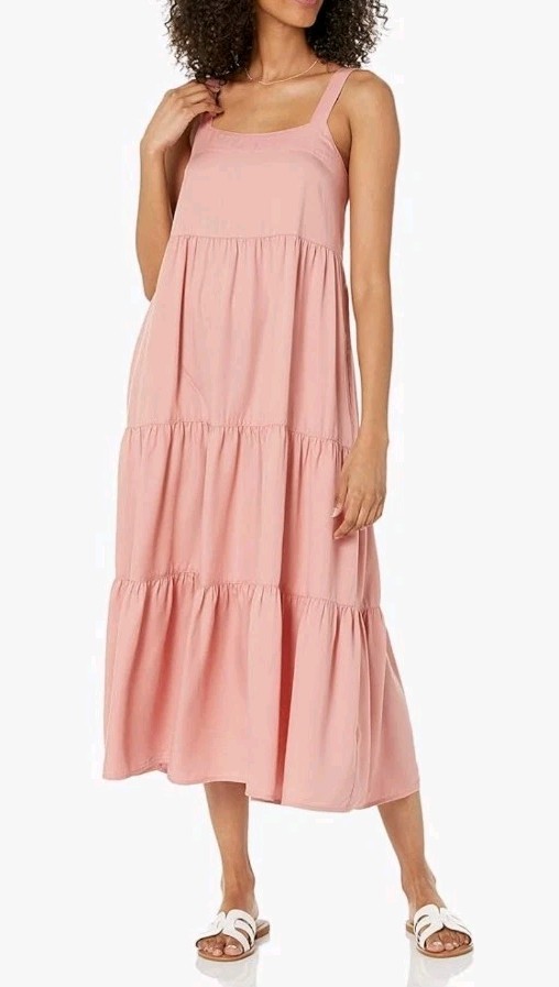 NEW The Drop Britt Tiered Maxi Tent Dress Rosette Mauve Pink small S Boho