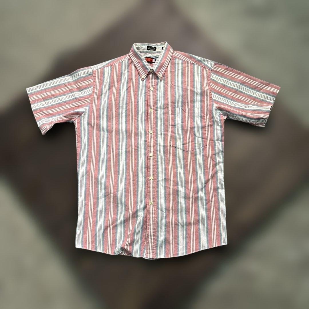8SM1 Pink Stripe Short Sleeve Button Down Shirt Size M Cotton Polyester