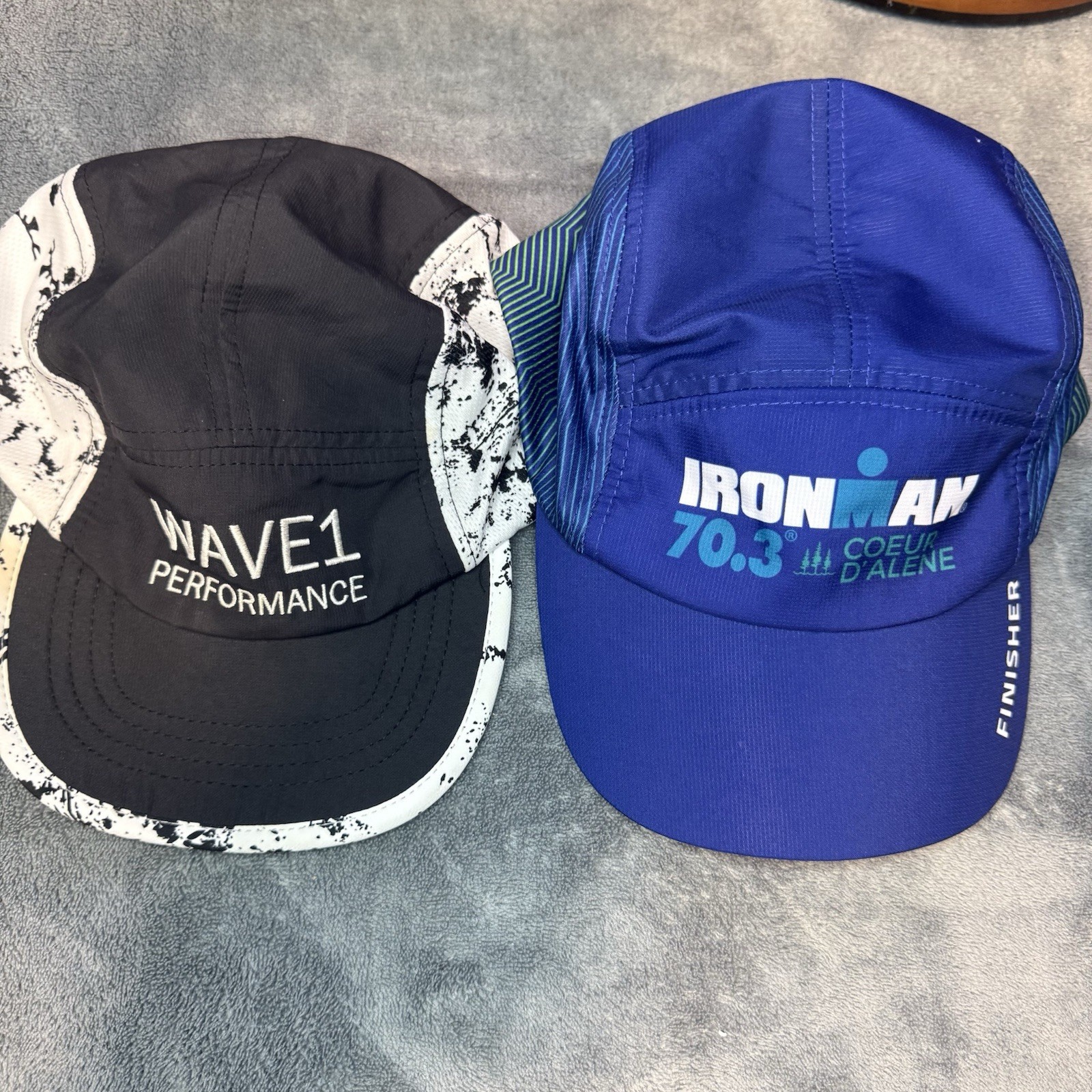 BOCO Gear 5 Panel Hat Ironman Triathalon 70.3 Coeur D’alene & Black White Splat