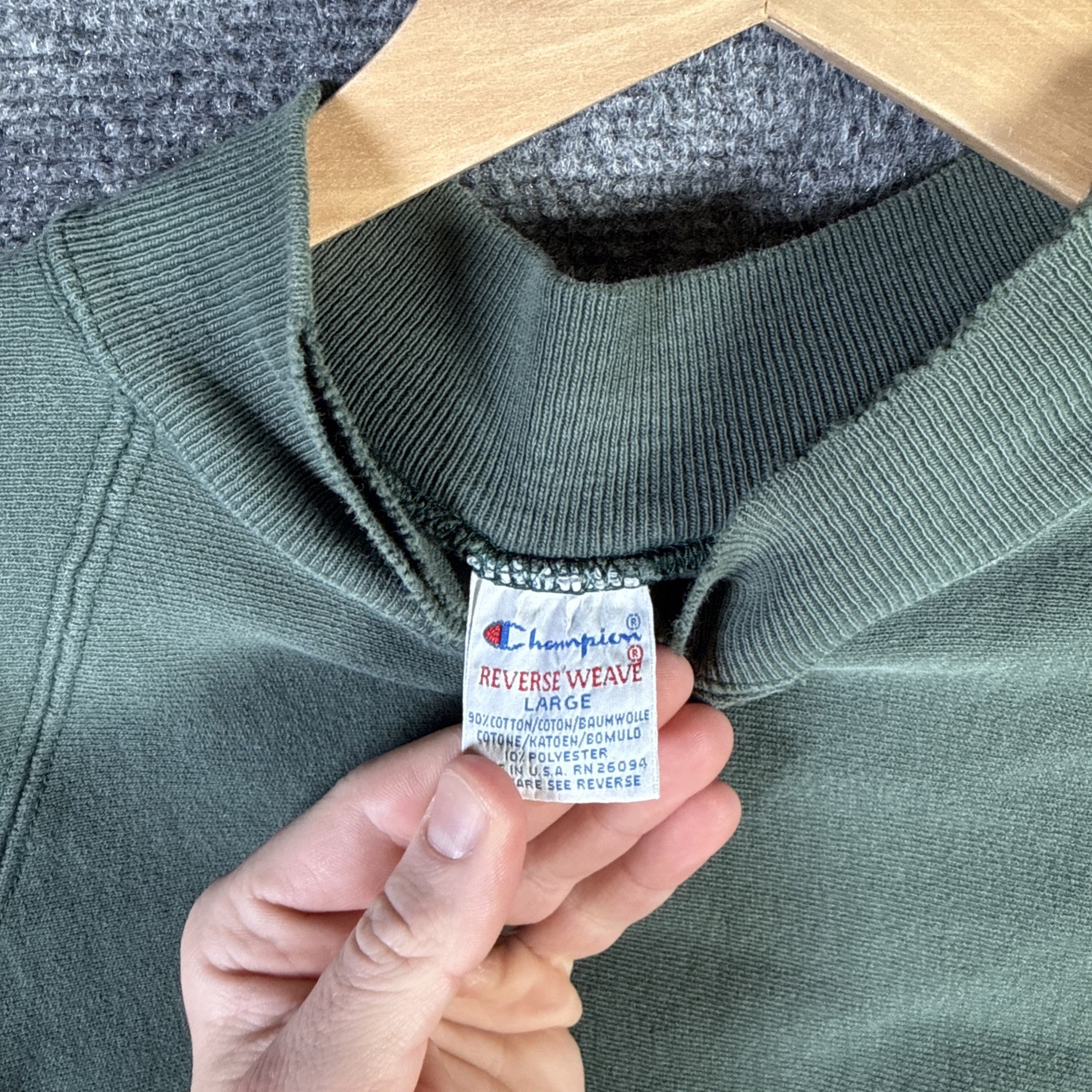 Vintage Champion Reverse Weave Sweatshirt Large Green 90s Side Pockets Gusset