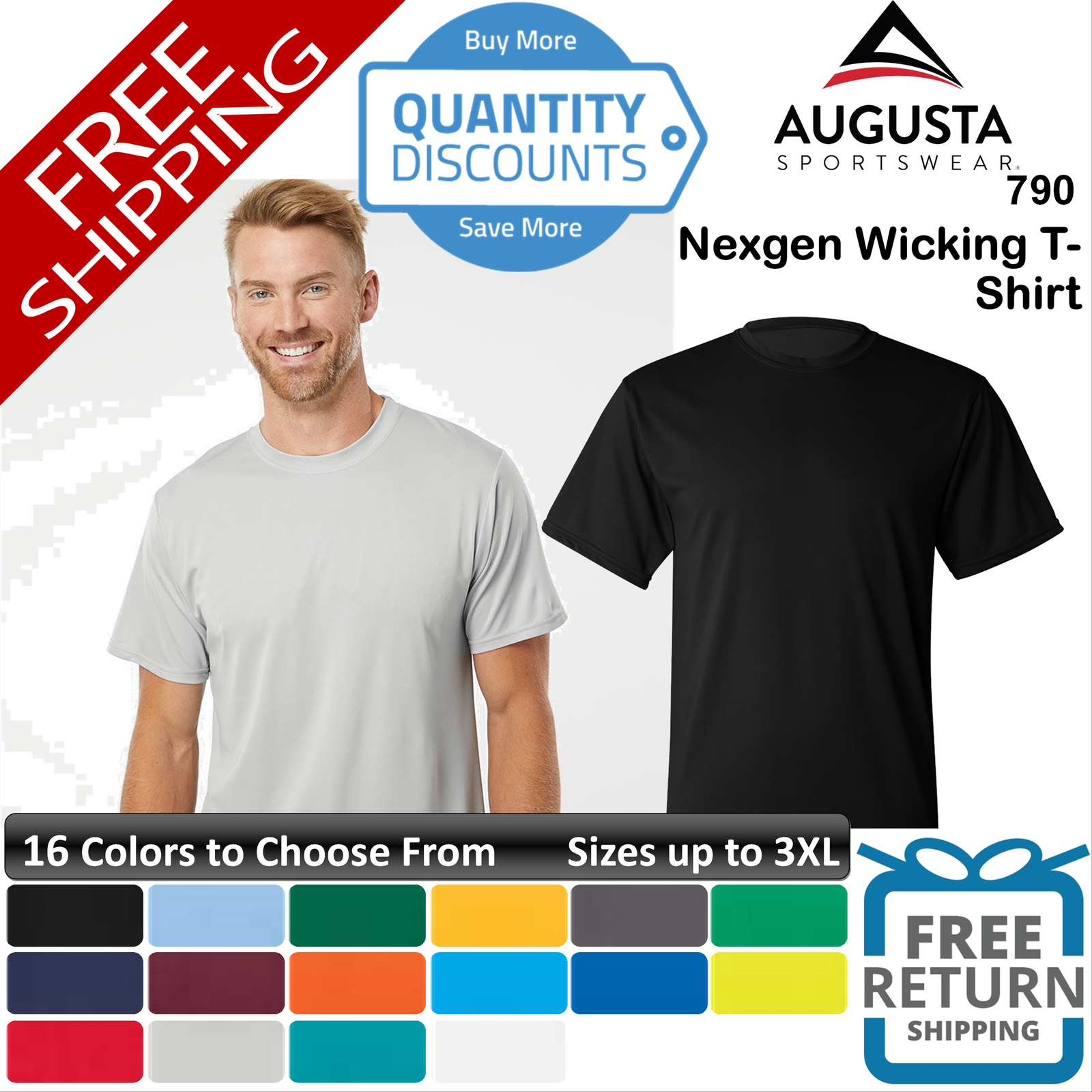 🔥 Augusta Sportswear Men Nexgen Wicking T-shirt Wicks Moisture Up To 3XL 790