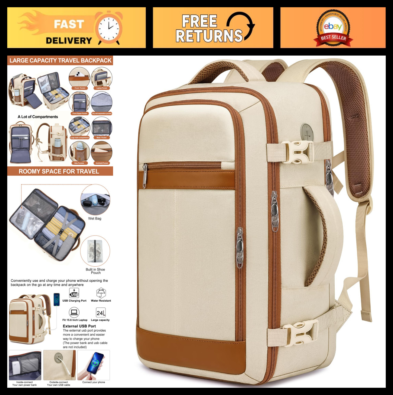 Airline Approved Travel Backpack for Women, 15.6″ Laptop Bag with Shoe Pouch, We