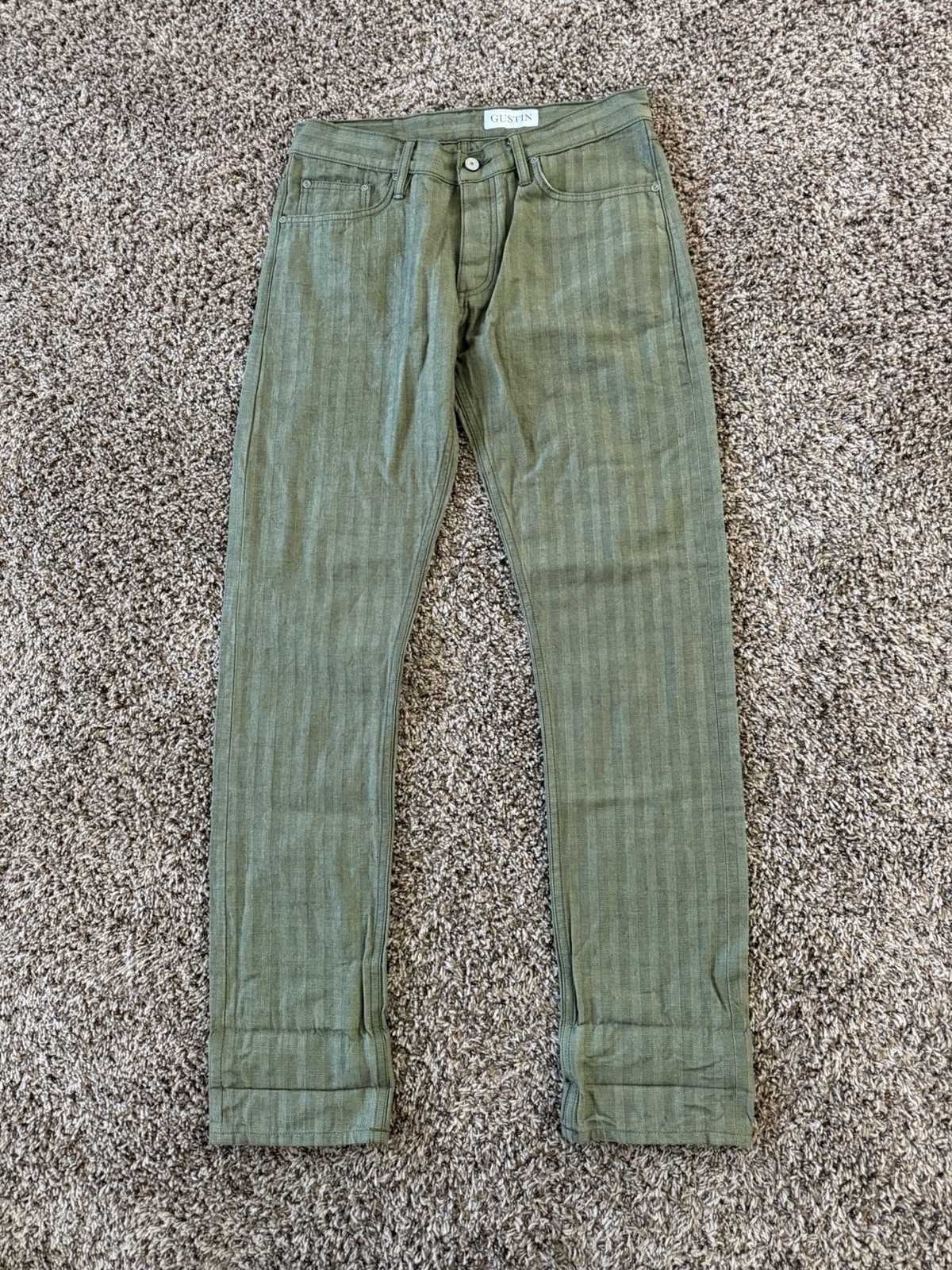Gustin #198 AMERICAN BEDFORD CORD 5 POCKET GREEN MENS 35 Slim Fit PANTS