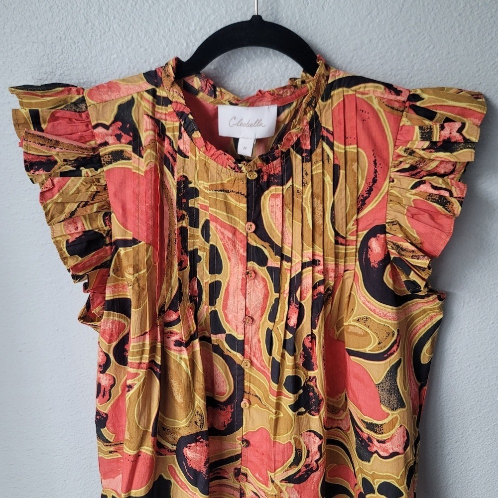 Cleobella NWT Maritza Ruffle Sleeve Blouse Size Medium In Osaria Print