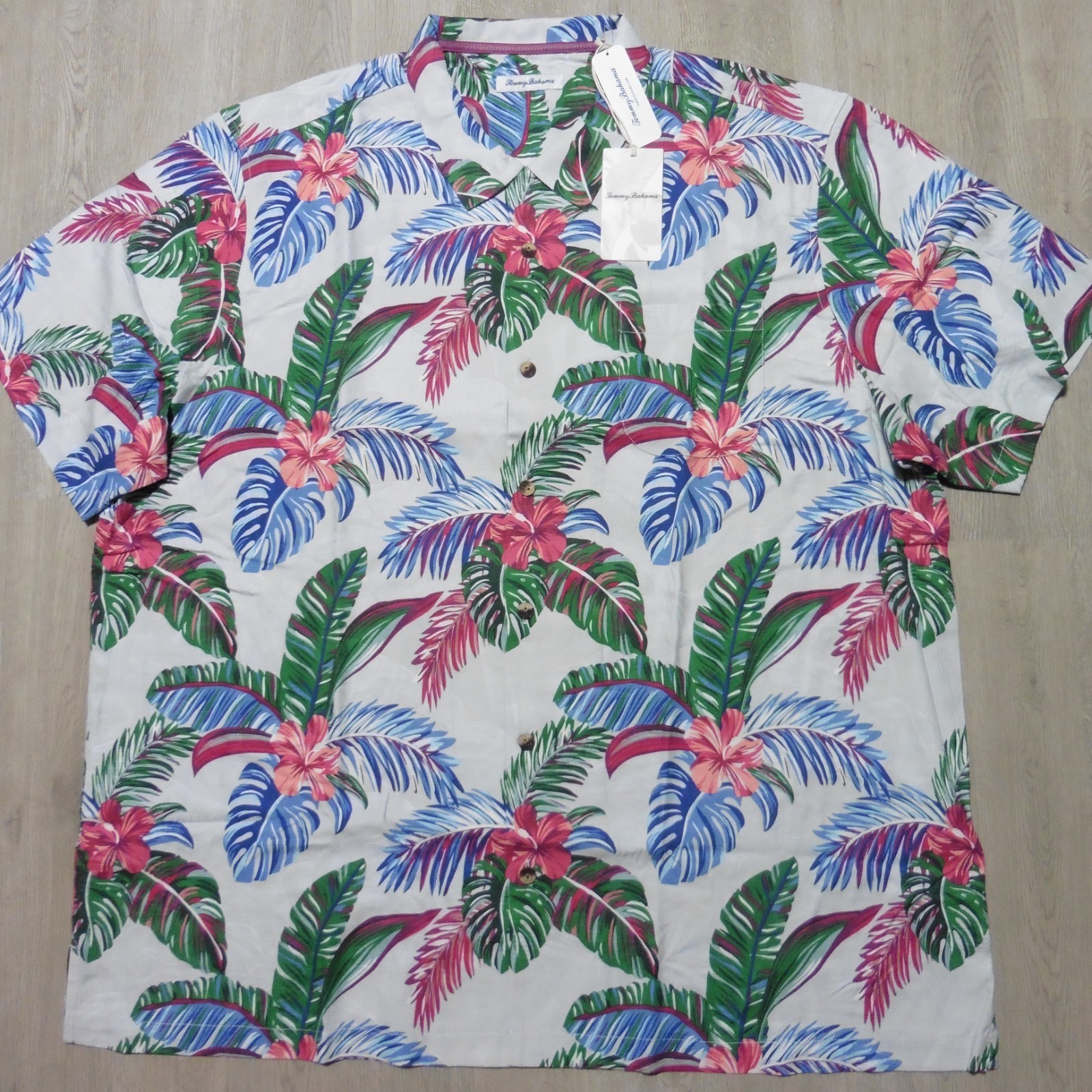 TOMMY BAHAMA Mens 3XLT 3XL TALL HAWAIIAN SHIRT FROND FUSION BREEZE SILK COOLMAX
