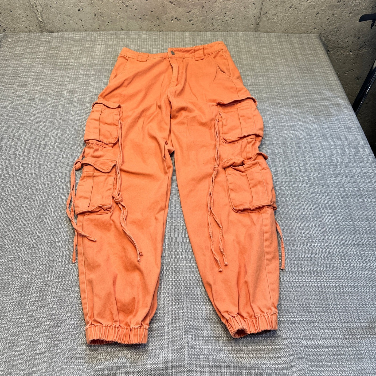 Orange Cargo Jogger Pants Womens Large Uility Parachute Y2K Skater Festival