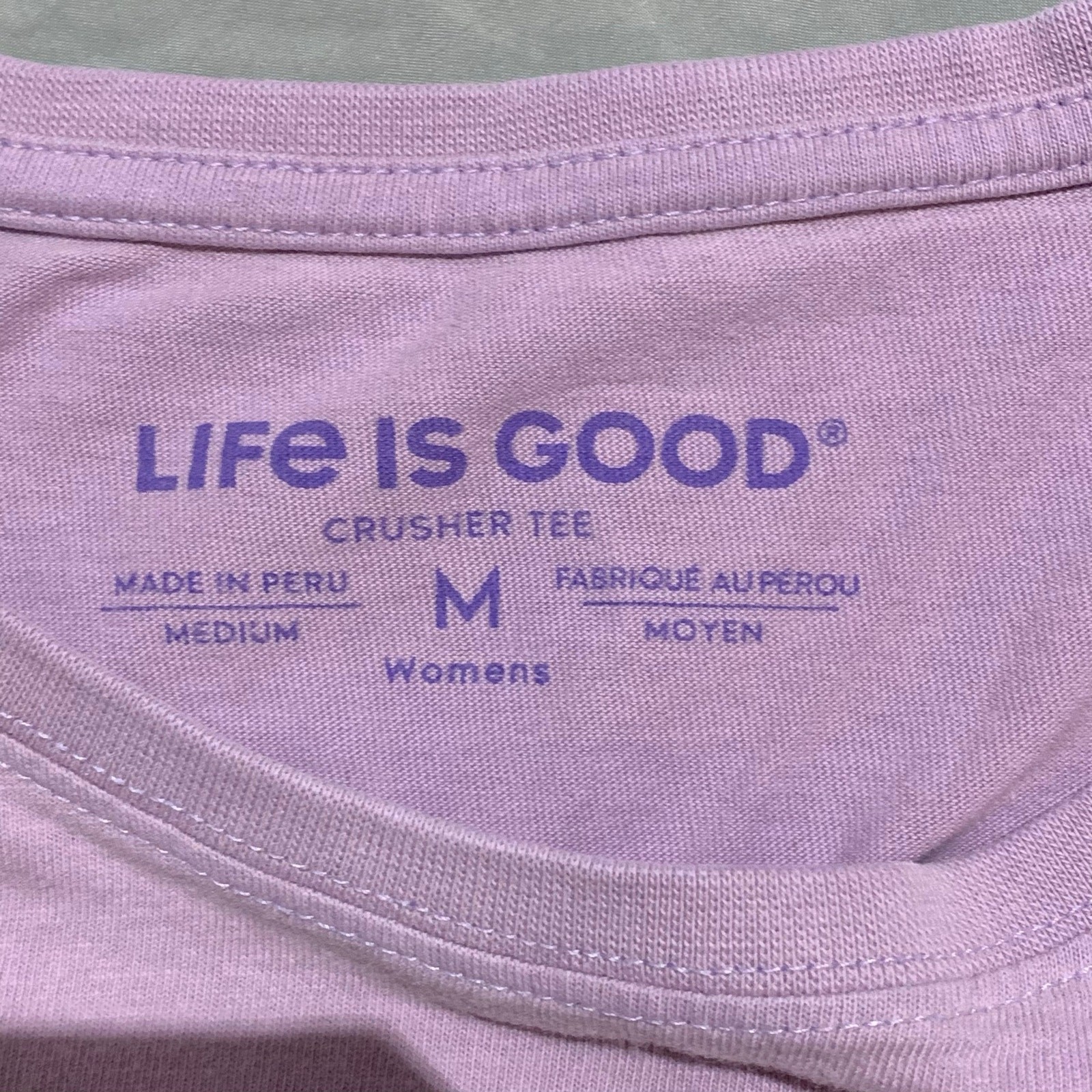 Life is Good Women’s Tee – Coffee Mug “Essential” Graphic – Lavender – Size M