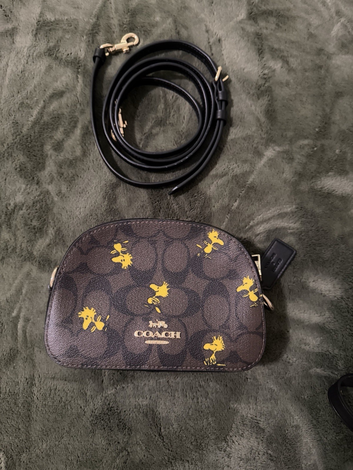Coach Peanuts Woodstock Signature Mini Crossbody Zip Bag Detachable Strap