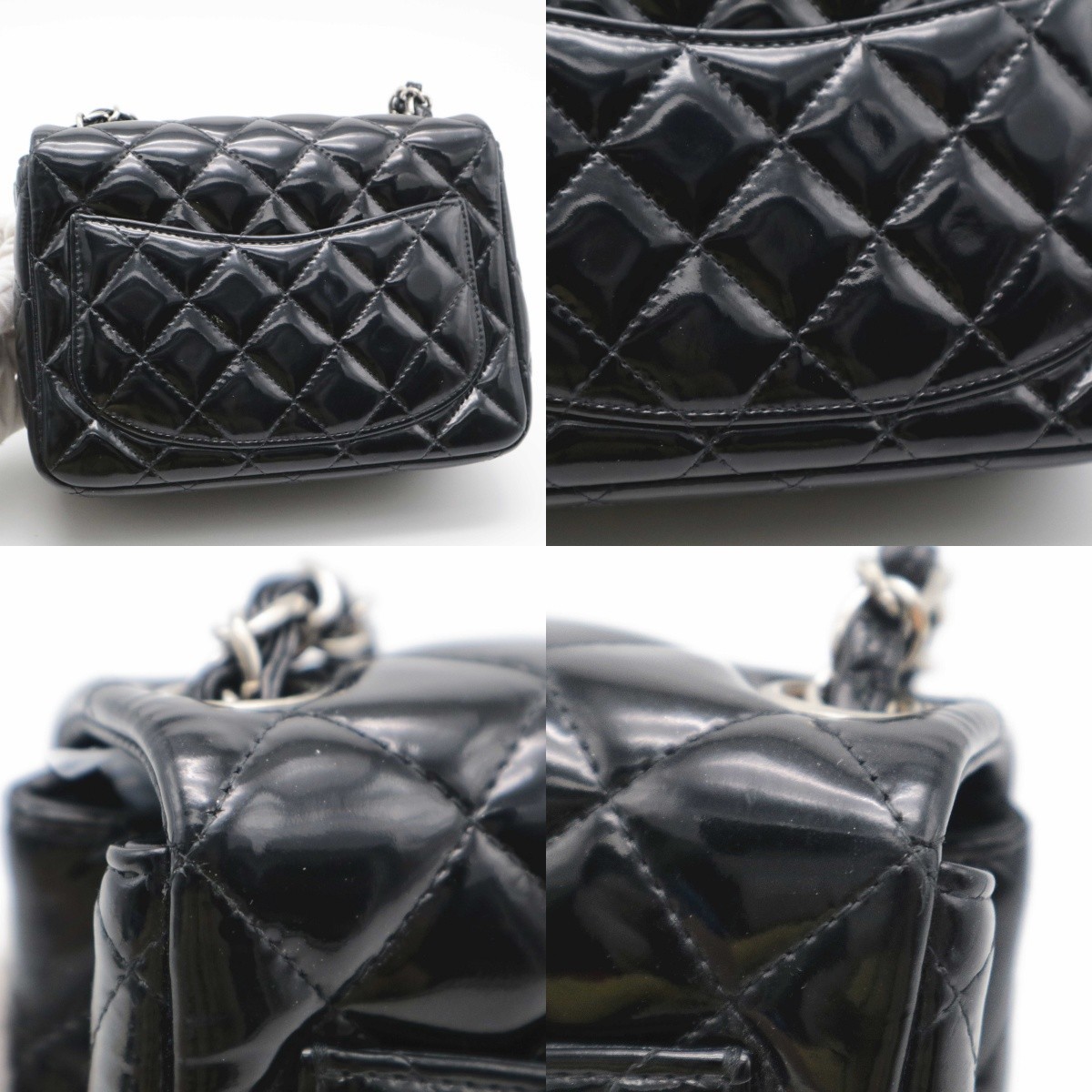 Chanel Black Mini Classic Square Flap Bag Silver Hardware Patent Leather