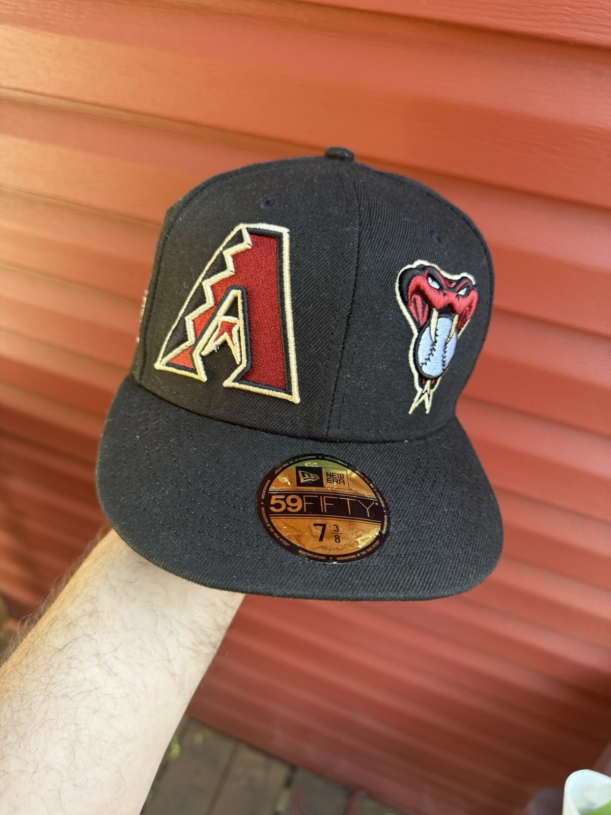 VTG New Era Arizona Diamondbacks 2001 WS Patch MLB Fitted Hat 59 Fifty Sz 7 3/8