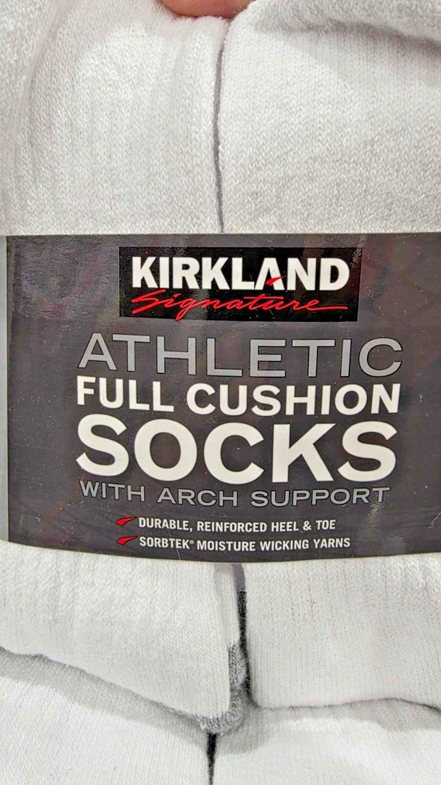 Kirkland Signature Athletic Crew Socks Full Cushion Arch Support White Size 8-12