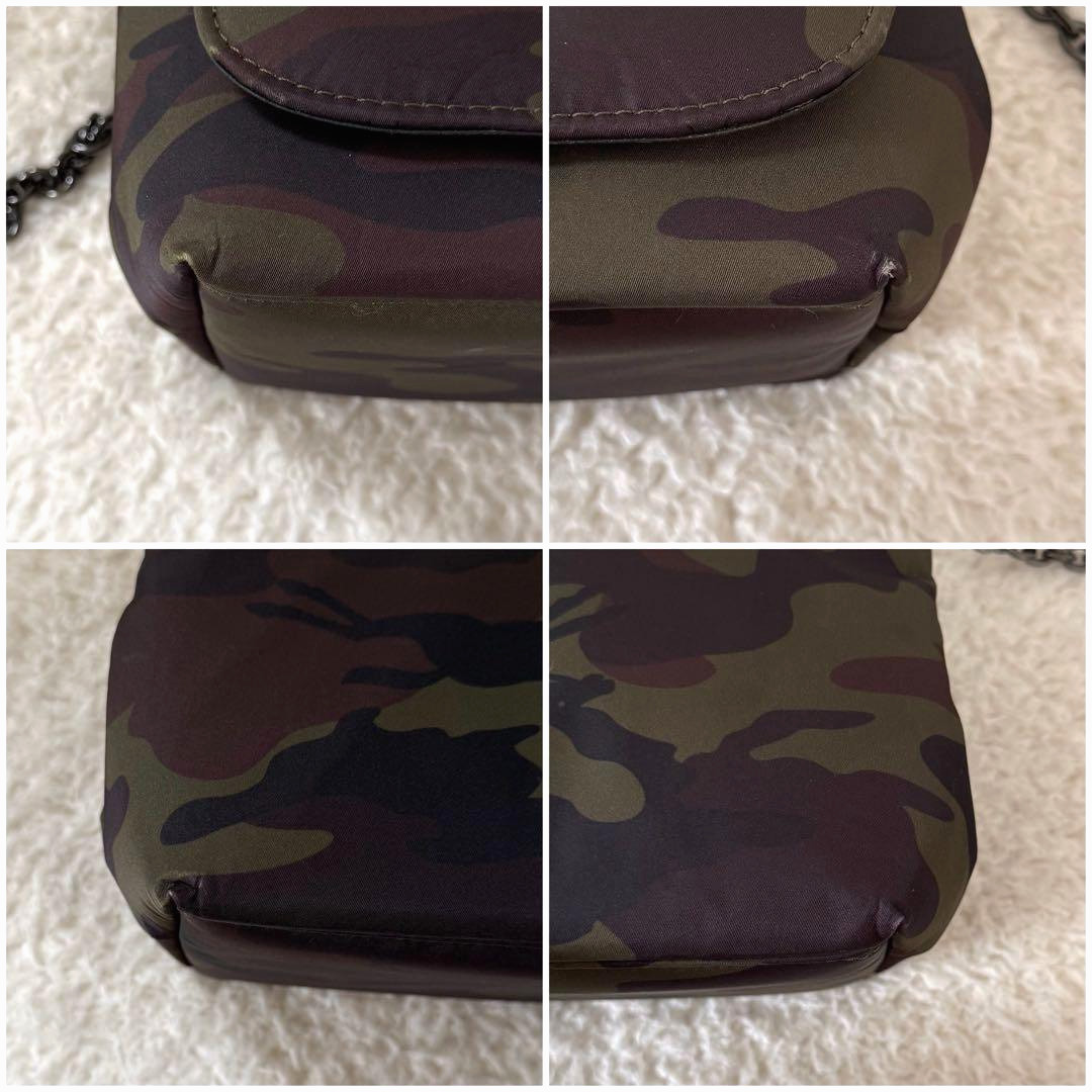 Longchamp Camouflage Nylon Chain Shoulder Bag Crossbody Green Black W 8.7in