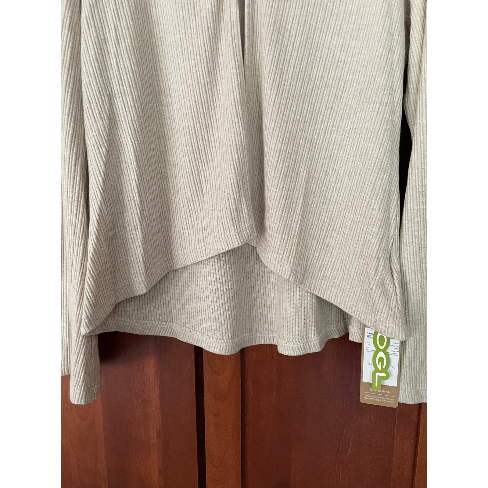 OGL Flare Cardigan Sweater Rib Knit Tan Size Large NEW