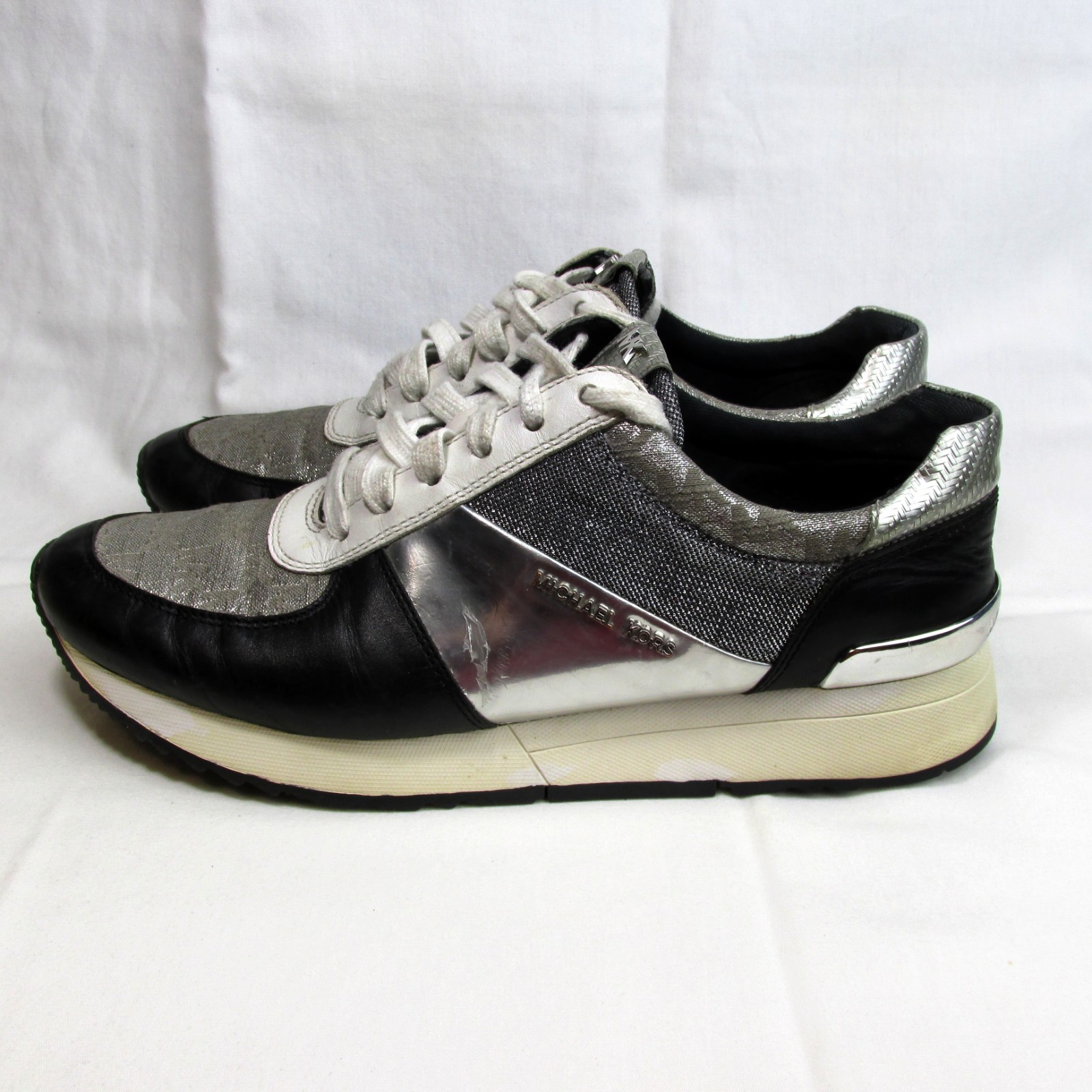 Michael Kors Black White Silver Trainer Sneaker Womens Size 8.5 Luxury Shoes