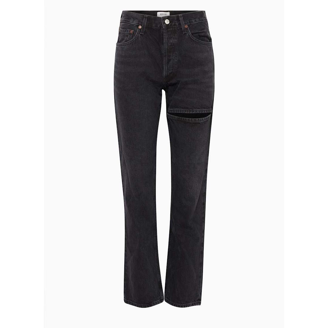 Agolde Lana Slice High Rise Straight Leg Jeans Black Cutout Size 26