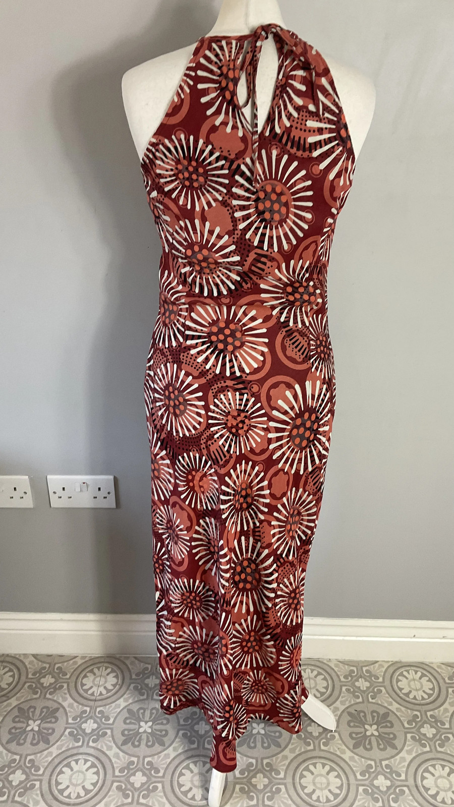 Deep red sunflower floral print linen mix midi slip dress UK 12 14 Debenhams