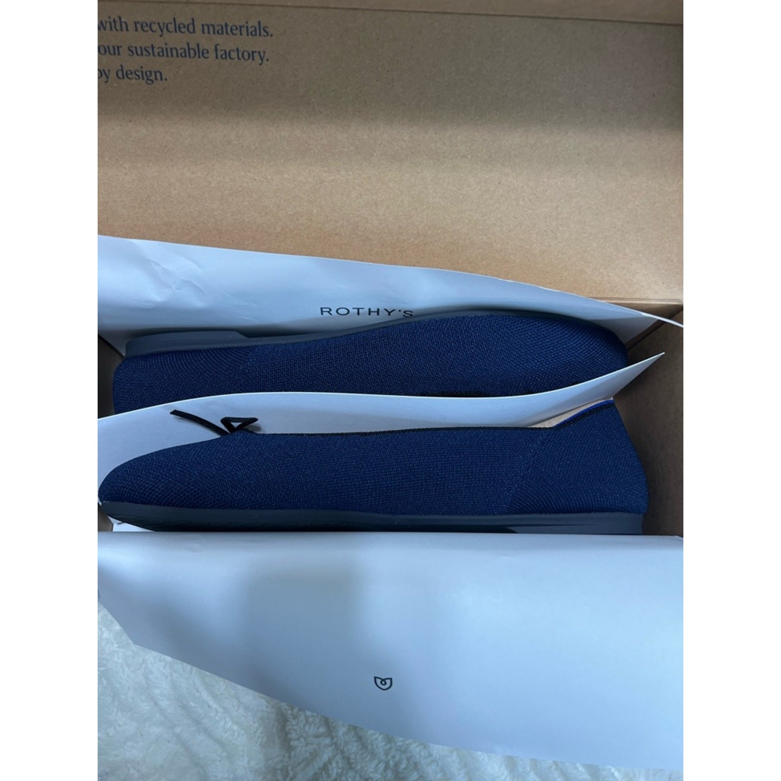 Rothy’s The Ballet Flat Dark Navy Bow Flats NIB Size 12.5