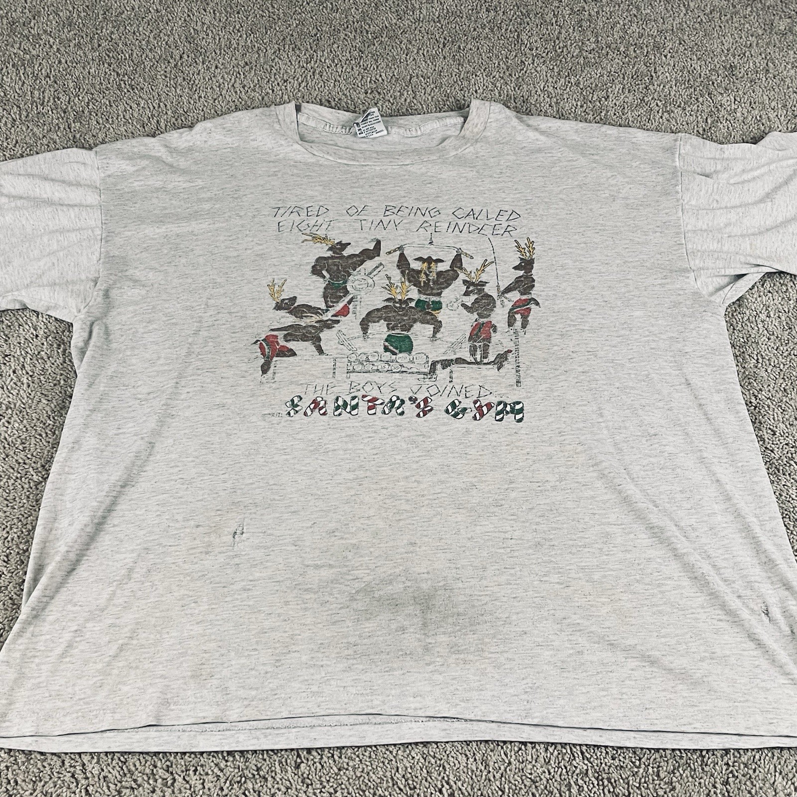 Vintage Weightlifting Shirt Mens 3XL Single Stitch Santas Gym Reindeer 90s E108